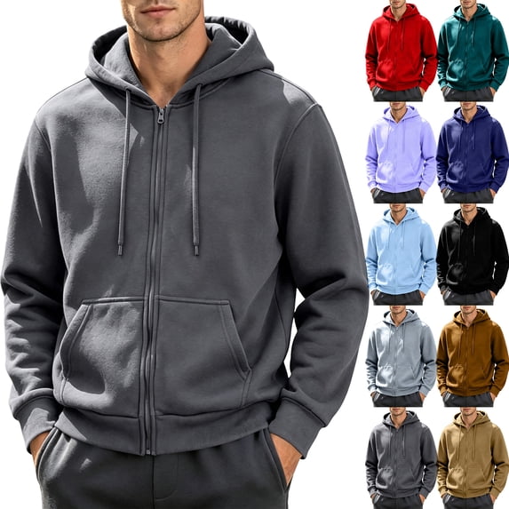 Dresfit Men's Zip Up Hoodie Hooded Drawstring Long Sleeve Jackets Winter Fall Elastic Cuffs Casual Coat Loose Fit Full Zip Oversized Jacket