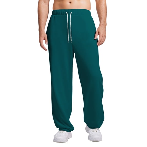 Dresfit Mens Baggy Joggers Cotton Cuffed Sweatpants Fall Drawstring Baggy Solid Running Trousesrs Straight Leg Loose Fit Thicken Plus Size Sweat Pants Turquoise XL
