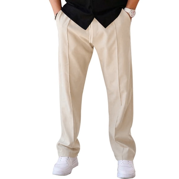 Dresfit Mens Baggy Pants Wide Leg Sweatpants Solid Straight Leg Lounge Joggers 2026 Summer Drawstring Uncuffed Breathable Yoga Sweat Pants Beige L
