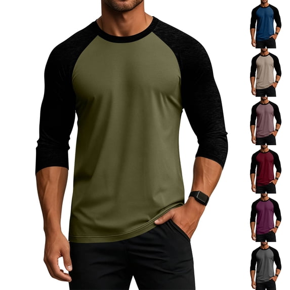 Dresfit Mens Baseball Tee Crew Neck 3/4 Sleeve Raglan Shirts Summer Breathable Vintage Tops Colorblock Lounge Lightweight Casual T Shirts Pink