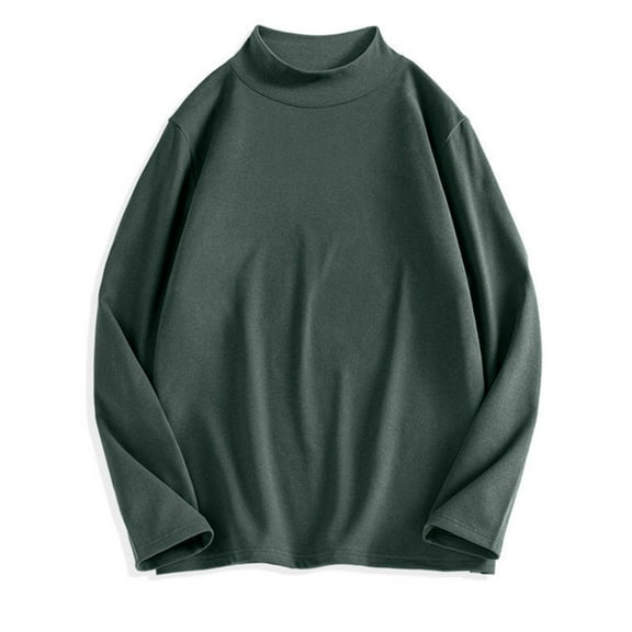 Dresfit Mens Big and Tall Sweater Winter Knitted Sweaters Half High Neck Long Sleeve Solid Color Thermal Underwear Crew Neck Basic Lightweight Wool Shirts Dark Green 3XL