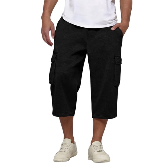 Dresfit Mens Capri Shorts Lightweight Solid Below Knee Cargo Shorts Sumemr 2026 Baggy Elastic Waist Long Shorts Breathable Relax Fit Sweatshorts Black XL