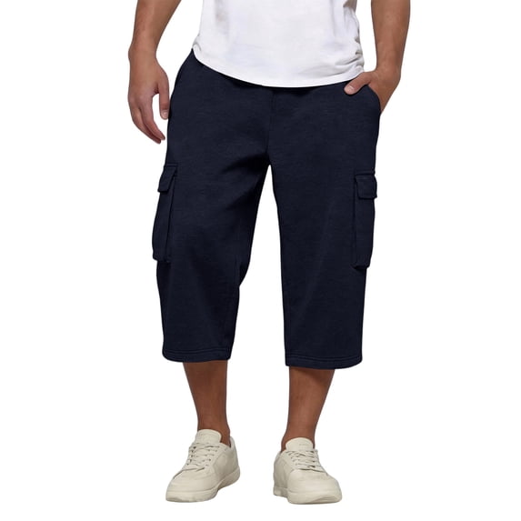 Dresfit Mens Capri Shorts Relax Fit Solid Below Knee Cargo Shorts 2026 Sumemr Baggy Big and Tall Long Shorts Lightweight Breathable Sweatshorts Navy 2XL