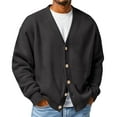 thumbnail image 1 of Dresfit Mens Cardigan Shirt Front V Neck Knit Sweaters Ribbed Button Up Waffle Sweater Spring Long Sleeve Textured Big and Tall Dressy Pullover Back To School Coat Black 3XL, 1 of 5