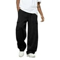 thumbnail image 1 of Dresfit Mens Cargo Joggers Wide Leg Baggy Pants Elastic Waist Open Bottom Drawstring Sweatpants Loose Fit Heavyweight Lounge Trousers with Pockets Black L, 1 of 3