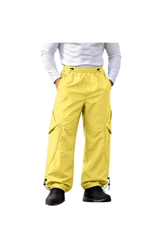 Mens Cargo Pants Drawstring Baggy Sweatpants Adjustable Wide Leg Athletic Parachute Pant Lounge Slim Fit Stretch Hiking Work Pants S