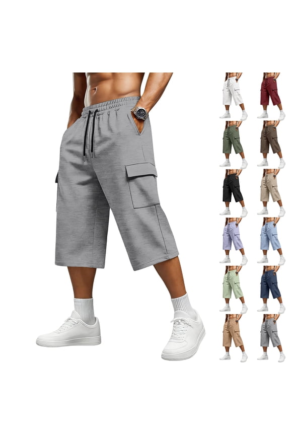 Mens Cargo Shorts Baggy Long Shorts Summer 2026 Multi Pockets Drawstring Work Bottoms Lightweight Big and Tall Loose Running Short Pants XL