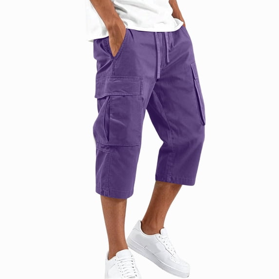 Dresfit Mens Cargo Shorts Drawstring Below the Knee Work Shorts 2026 Summer Elastic Hiking Carpenter Shorts High Waist Lightweight Loose Capri Shorts S