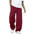 thumbnail image 1 of Dresfit Mens Cargo Sweatpants Baggy Wide Leg Pants Loose Fit Open Bottom Drawstring Joggers Elastic Waist Cotton Gym Trousers with Pockets Wine XL, 1 of 3