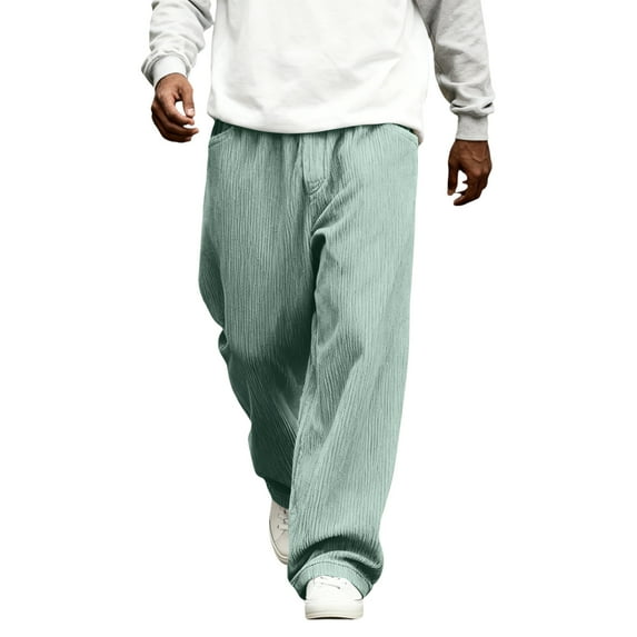 Dresfit Mens Corduroy Pants Baggy Wide Leg Sweatpants Drawstring Textured Travel Slacks Spring 2026 Solid Loose Fit Lightweight Big and Tall Pant Light Green 2XL