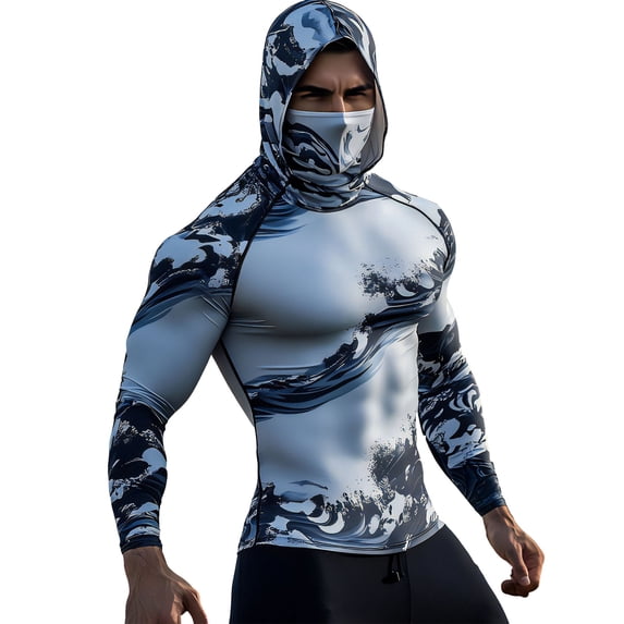 Dresfit Mens Fishing Shirt with Mask Long Sleeve Quick Dry Hiking Hoodies Summer 2026 Hooded Upf 50 Workout Shirts Sun Protection Solid Spf Shirts 5XL