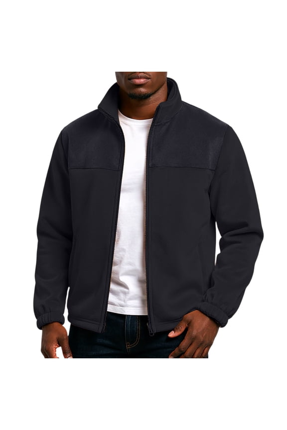 Mens Fleece Jacket Mock Neck Patchwork Jackets Fall Winter Tommy Full Zip Polar Fleece Running Cardigan Polar Fleece Plus Size Zipper Coats Black M