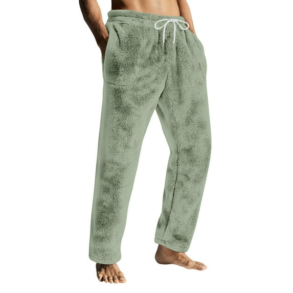 Dresfit Mens Fuzzy Pajama Pants Winter Flannel Pajamas Plush Drawstring Sleepwear Lounge Warm Solid Color Bottoms Fluffy Comfort Fleece Lined Pant with Pockets Light Green 3XL