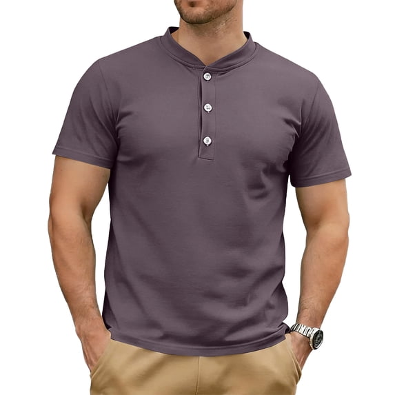 Dresfit Mens Henley Shirt Big and Tall Button Down Short Sleeve Shirts Summer 2026 Cotton Workout T Shirts Loose Fit Oversized Stretch Shirt Purple S