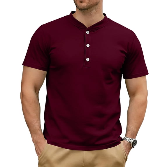 Dresfit Mens Henley Shirts Button Down Big and Tall Short Sleeve Shirt 2026 Summer Lightweight Workout Shirt Solid Loose Fit Oversized Tees Wine S