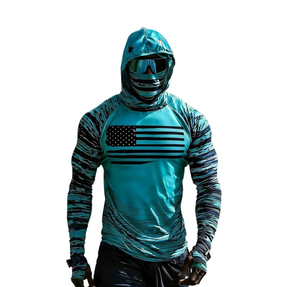 Dresfit Mens Hoodies with Face Cover Usa Flag Graphic Long Sleeve Y2k Shirts Summer 2026 Hooded Sun Protection Athletic Fishing Shirt Oversized Lightweight Rash Guard 5XL