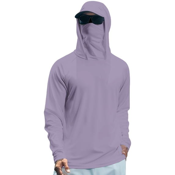 Dresfit Mens Hoodies with Mask Long Sleeve Hooded Hiking Shirts Summer 2026 Quick Dry Sun Protection Athletic Fishing Shirt Lightweight Solid Rash Guard XL