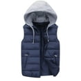 thumbnail image 1 of Dresfit Mens Lightweight Jacket Cotton Zip Up Puffer Vest Sleeveless Thermal Loose Fit Autumn Outerwear Hooded Thick Padded Coat with Hood Navy L, 1 of 8