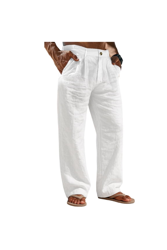Mens Linen Pants Summer Big and Tall Wide Leg Pants Drawstring Open Bottom Beach Pant Baggy 2026 Lightweight Breathable Trousers White 2XL