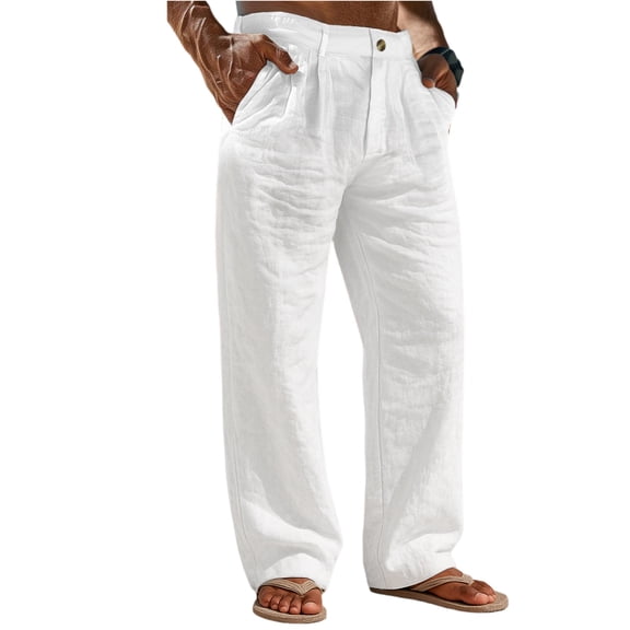 Dresfit Mens Linen Pants Summer Big and Tall Wide Leg Pants Drawstring Open Bottom Beach Pant Baggy 2026 Lightweight Breathable Trousers White 2XL
