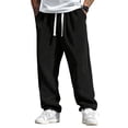 thumbnail image 1 of Dresfit Mens Linen Pants Wide Leg Lounge Pants Spring Loose Drawstring Straight Leg Slacks Big and Tall Open Bottom Elastic Waist Vacation Travel Loungewear Black S, 1 of 7