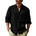 thumbnail image 1 of Dresfit Mens Linen Shirts Long Sleeve Button Down Shirt 2026 Lightweight Solid Collared Shirt Summer Button Up Big and Tall Office Formal Tops Black XL, 1 of 3