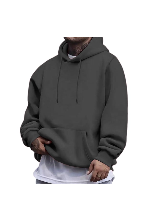 Mens Long Hoodie Drawstring Cotton Hoodies Fall Winter Solid Loose Gym Sweatshirts Fleece Big and Tall Oversized Pullover Dark Gray XL