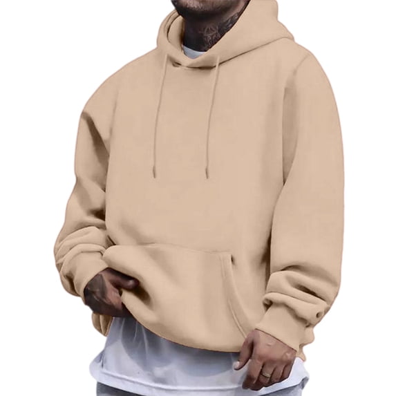 Dresfit Mens Long Hoodie Kangaroo Pockets Cotton Hoodies Fall Winter Drawstring Loose Workout Sweatshirts Plain Big and Tall Oversized Pullover Earthy Yellow L