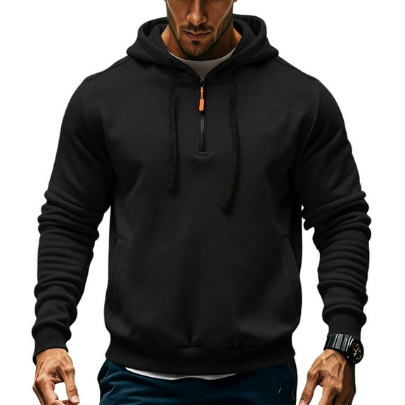Dresfit Mens Oversized Sweatshirt Long Sleeve Quarter Zip Hoodies Big and Tall 1/4 Zip Loose Active Pullover Drawstring Hooded Hoodie Black 3XL