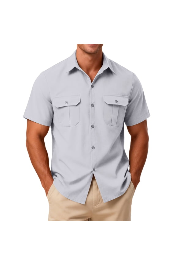 Mens POLO Shirts Button Down Short Sleeve Tennis T Shirts Solid Lightweight Loose Business Tops Relaxed Fit Big and Tall Tees White M