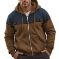 thumbnail image 1 of Dresfit Mens Patchwork Hoodie Zip Up Western Aztec Pullover Fall Winter Kangaroo Hooded Sweatshirts Graphic Loose Zipper Cotton Hoodies Brown M, 1 of 3