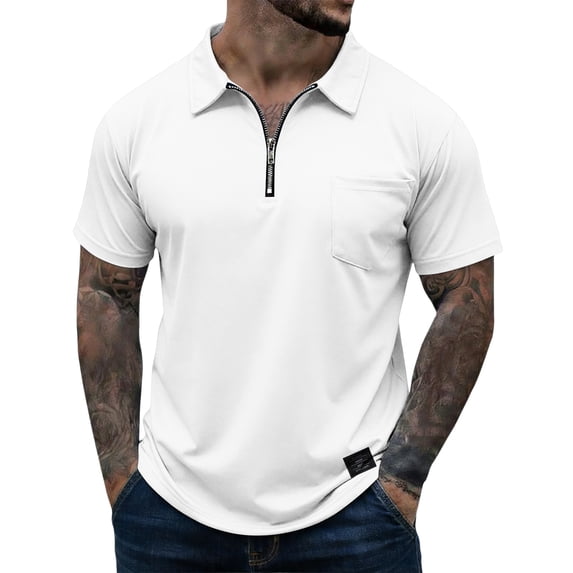 Dresfit Mens Polo Quarter Zip Shirts Short Sleeve Big and Tall Collared T-Shirt Summer 2026 Lapel Business Shirt Zipper Lightweight Athletic Tees White 2XL