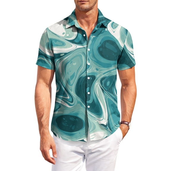 Dresfit Mens Polo Shirt Button Down Short Sleeve Hawaiian Shirts Summer 2026 Graphic Holiday Mokaloha Shirt Big and Tall Funny Loose Tropical Aloha Shirt Turquoise 2XL