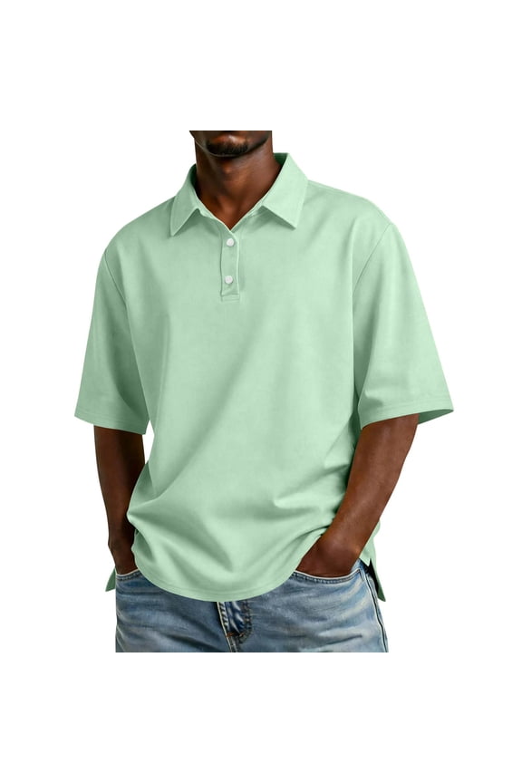 Mens Polo Shirts Collared Short Sleeve Tennis T Shirts Button Down Patchwork Cotton Business Tops Big and Tall Loose Tees Mint Green S