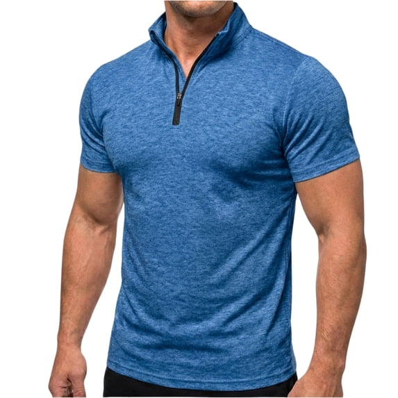 Dresfit Mens Polo Shirts Short Sleeve Zipper Quarter Zip Shirt 2026 Summer Stand Collar Loose Lightweight Tennis Tops Relaxed Fit Big and Tall Business Tees Blue 3XL
