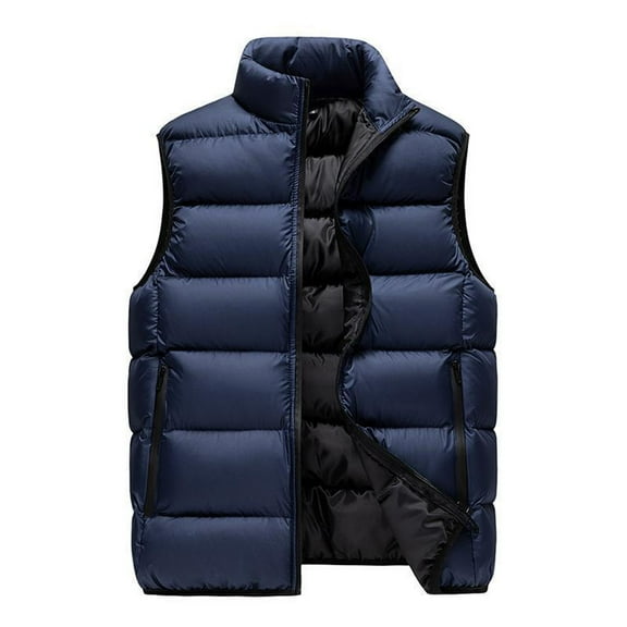 Dresfit Mens Puffer Vest Zip Up Cotton Lightweight Jacket Sleeveless Padded Thick Winter Coat Plus Size Thermal Waistcoat with Pockets Dark Blue M