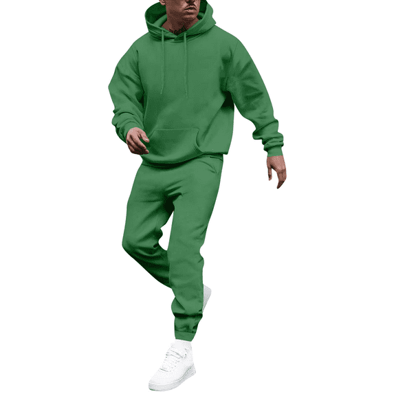 Dresfit Mens Sweatsuits Fall Big and Tall Drawstring Pullover Sweaters and Sweatpants Set Fleece Long Sleeve Athletic Jogging Suit Winter Solid Workout Tracksuits Green #4 Polyester