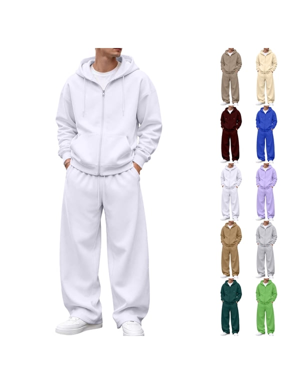 Mens Sweatsuits Hooded Zip Up Track Suits Long Sleeve Travel Jackets Matching Baggy Sweatpants 2 Piece Outfit Drawstring Oversized Outfits 3XL