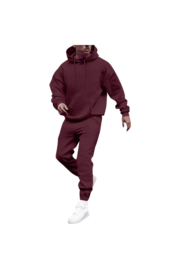 Mens Sweatsuits Sets 2025 Drawstring Big and Tall Hoodies and Sweatpants Set Solid 2 Piece Set Workout Track Suits Winter Plain Jogging Loungewear Wine #3 Polyester