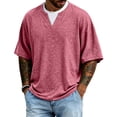 thumbnail image 1 of Dresfit Mens T Shirts Breathable Short Sleeve Henley Shirts 2026 Summer V Neck Basic Sweatshirts Big and Tall Oversized Loose Fit Shirt 2XL, 1 of 4