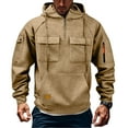 thumbnail image 1 of Dresfit Mens Tactical Pullover Fleece Big and Tall Sweatshirts Hooded Long Sleeve Workout Hoodies Winter Fall Zipper Zip Up Multi Pockets Sweatshirt Khaki L, 1 of 9