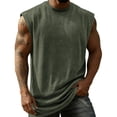 thumbnail image 1 of Dresfit Mens Tank Tops Cut Off Washed Sleeveless Shirts Distressed Crew Neck Gym Shirt 2026 Summer Oversized Loose Muscle Fit Athletic Basic Tees Army Green 3XL, 1 of 4