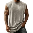 thumbnail image 1 of Dresfit Mens Tank Tops Sleeveless Washed Cut Off Shirts Crew Neck Distressed Athletic Basic Tees Summer 2026 Big and Tall Oversized Solid Color Workout T Shirts Khaki L, 1 of 4