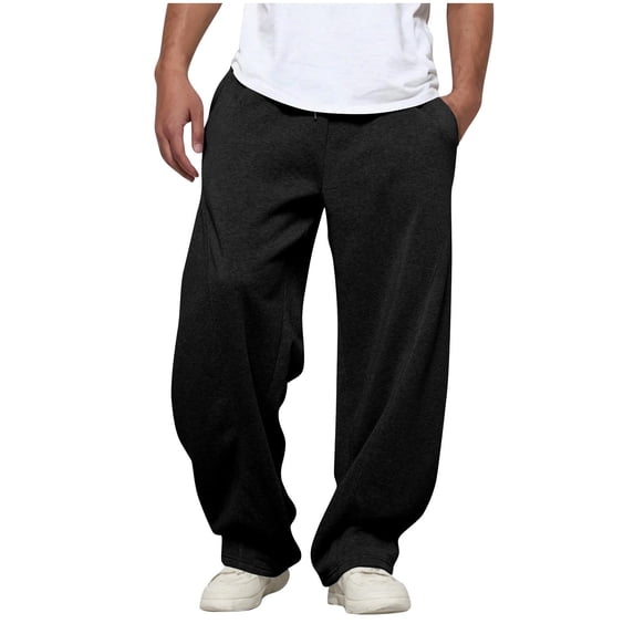 Dresfit Mens Wide Leg Joggers Open Bottom Baggy Cotton Pants Solid Color Drawstring Elastic Waist Sweatpants Relaxed Fit High Rise Athletic Track Pants Black S