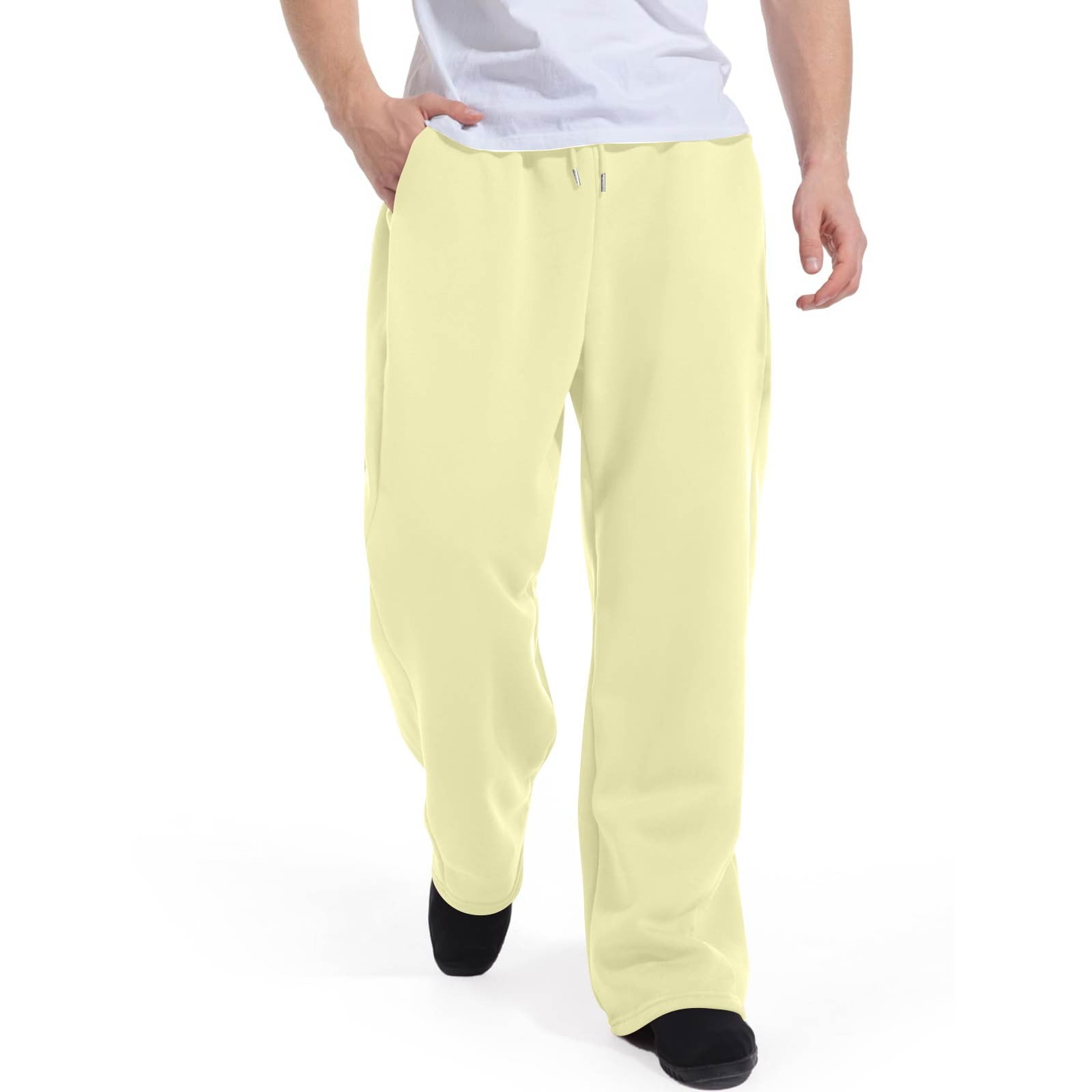 Dresfit Mens Wide Leg Pants Drawstring Baggy Cotton Joggers Solid Color ...