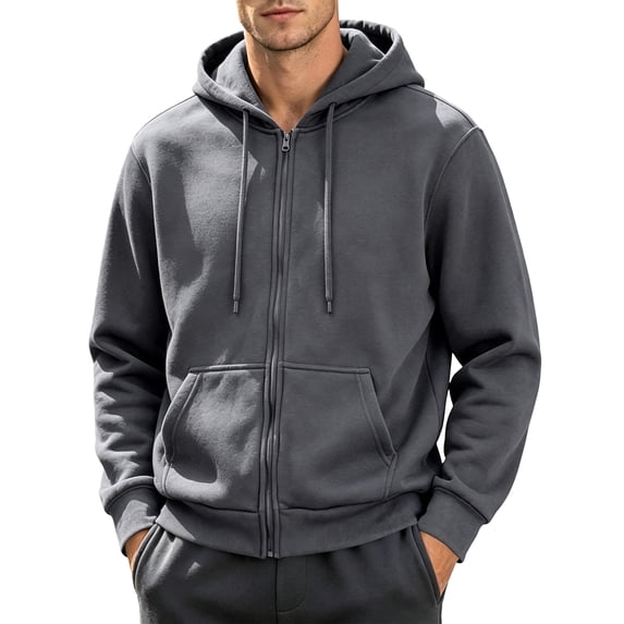 Dresfit Mens Zip Up Hoodie Drawstring Hooded Long Sleeve Hoodies Winter Fall Full Zip Outdoor Jackets Loose Fit Elastic Cuffs Plus Size Sweatshirt