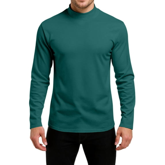 Dresfit Mock Neck Shirts Mens Thermal Big and Tall Shirt Fall Slim Fit Turtle Neck Athletic Tops 2025 Stretch Loose Fit Long Sleeve Pullover Tops Dark Green 2XL
