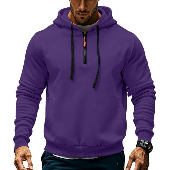 Dresfit Oversized Hoodies for Men Long Sleeve Quarter Zip Pullover 1/4 Zip Drawstring Tactical Active Sweatshirt Big and Tall Zipper Fashion Purple 3XL