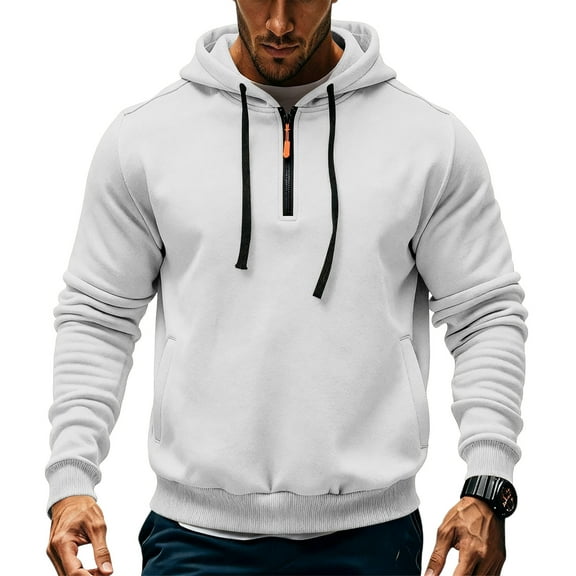 Dresfit Oversized Hoodies Men Long Sleeve Quarter Zip Pullover Big and Tall Drawstring Loose Workout Sweatshirt 1/4 Zip Oversized Fashion White S