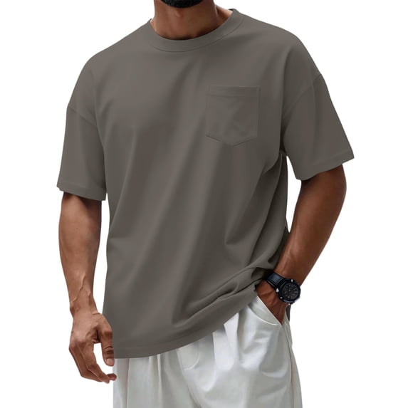 Dresfit Oversized Shirts for Men Solid Short Sleeve Work Out T Shirts Crew Neck Cotton Basic Tennis Tops Relaxed Fit Musle Tees Gray XL